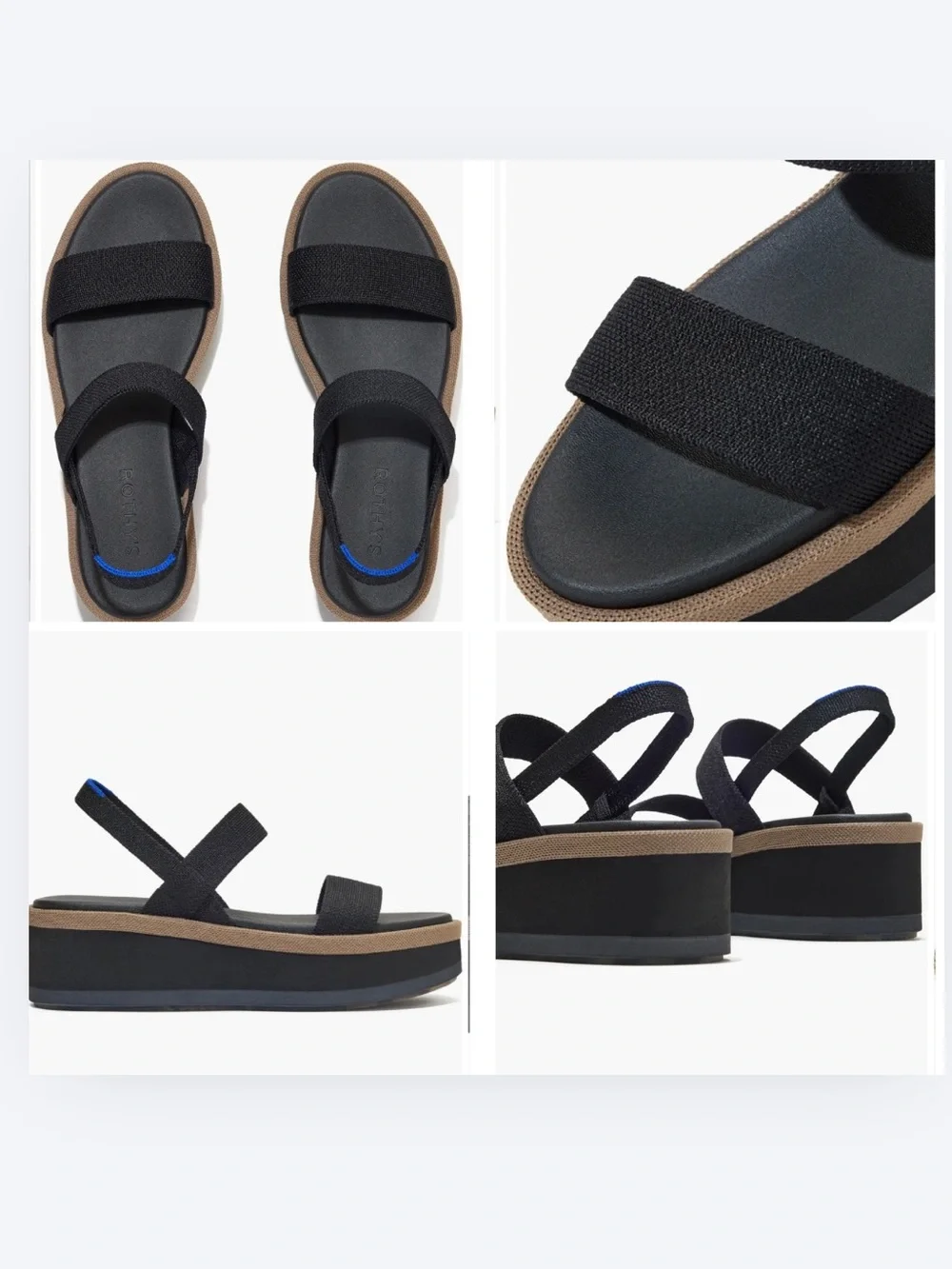 NWB Rothy's Lightweight Platform Wedge Sandal Black Pepper Strappy Size 8